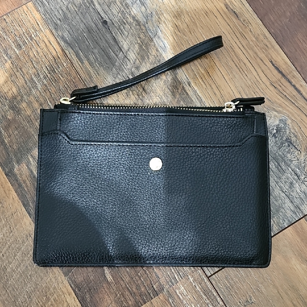 Steve Madden Black Leather Wristlet with Gold Detail Like New